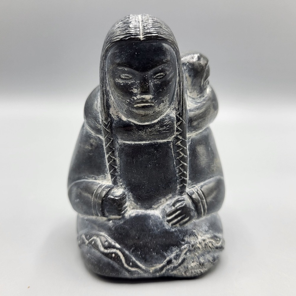 Mother & Child Figure Inuit Eskimo Style Stone Carving Figurine Nipigon Canada